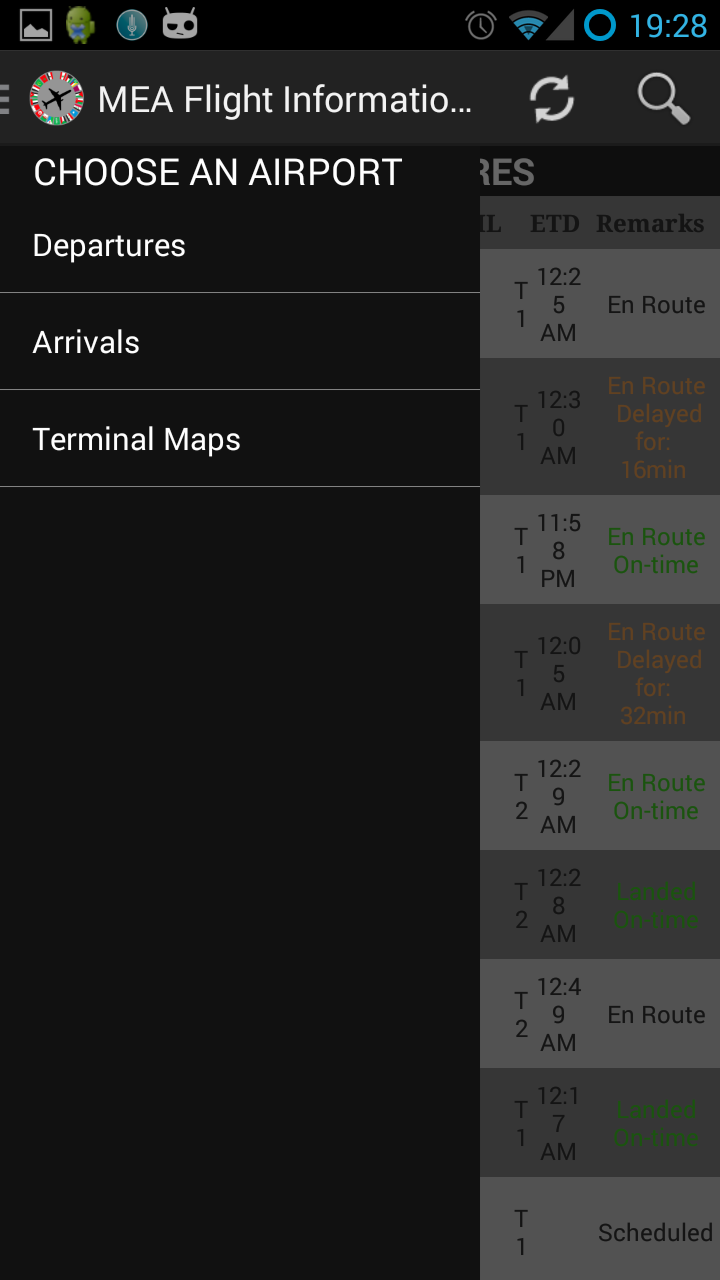MEA Flight InformationEnNoAds Screen 1