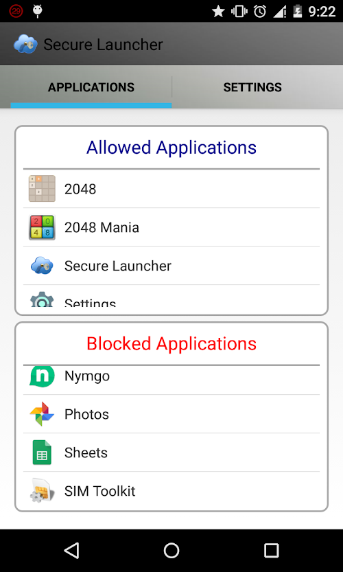 Android application Secure Launcher screenshort