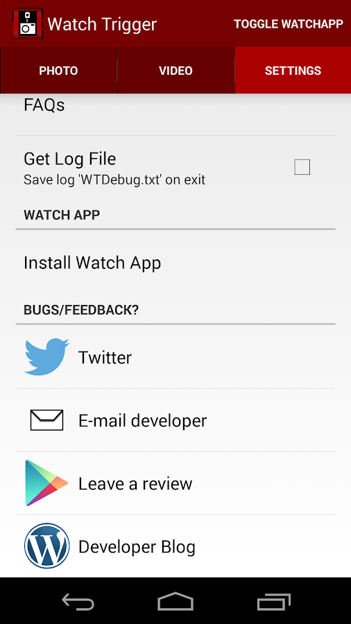 Watch Trigger for Pebble - screenshot