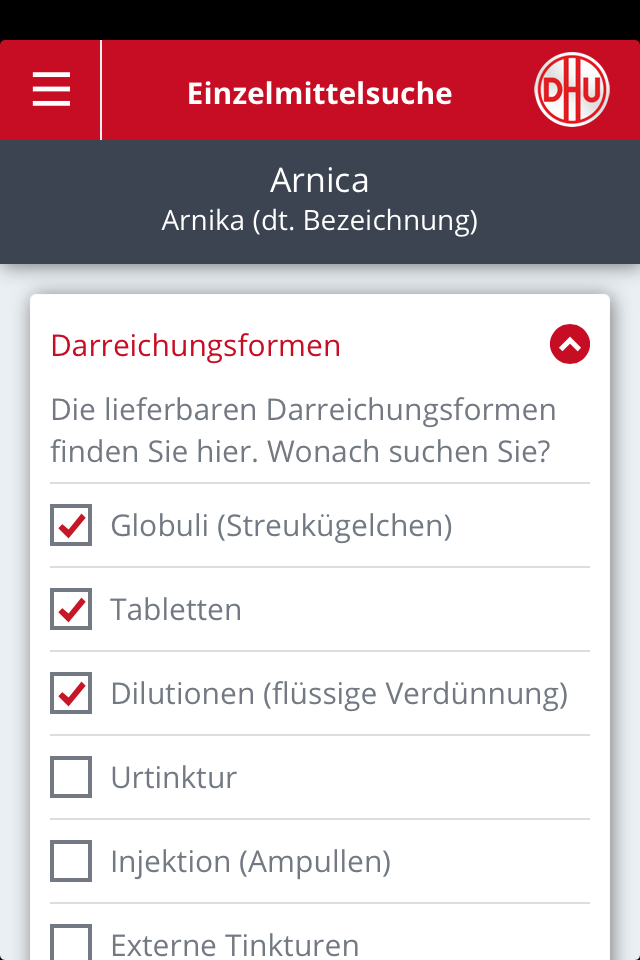 DHU - Globuli App Screen 3