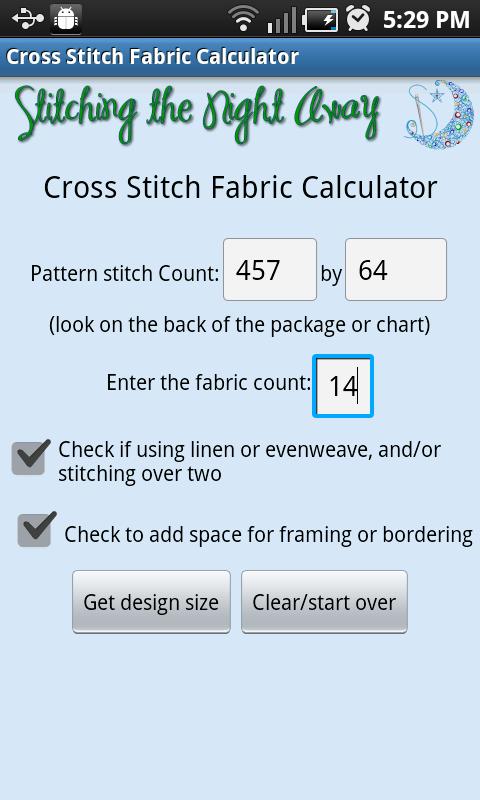 Android application XStitch Fabric Calculator Pro screenshort