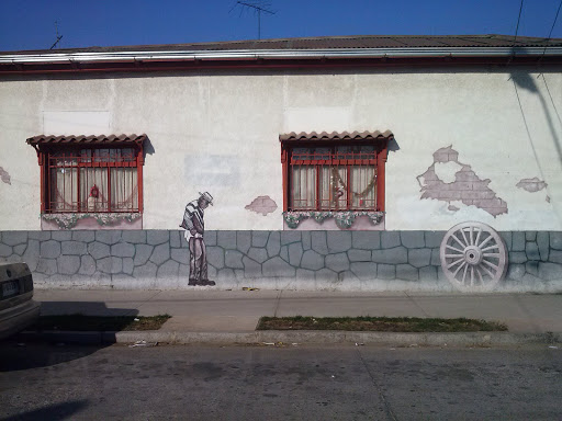 Mural Hombre Y Rueda De Carreta