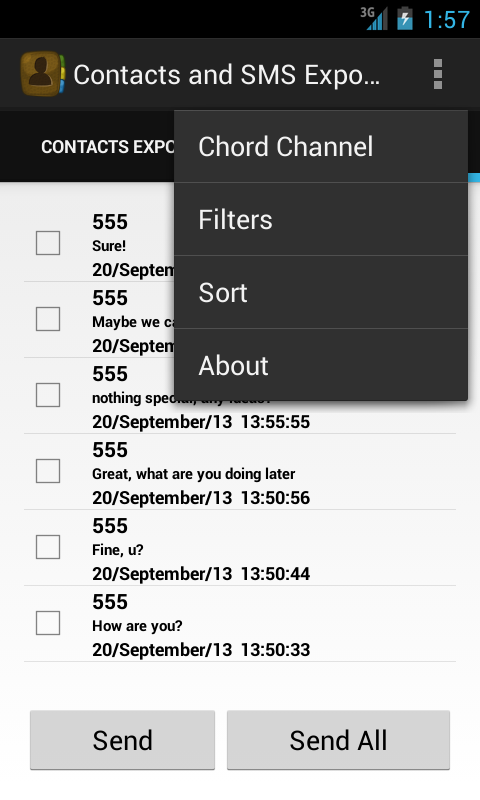 Email My Texts or Contacts Screen 3