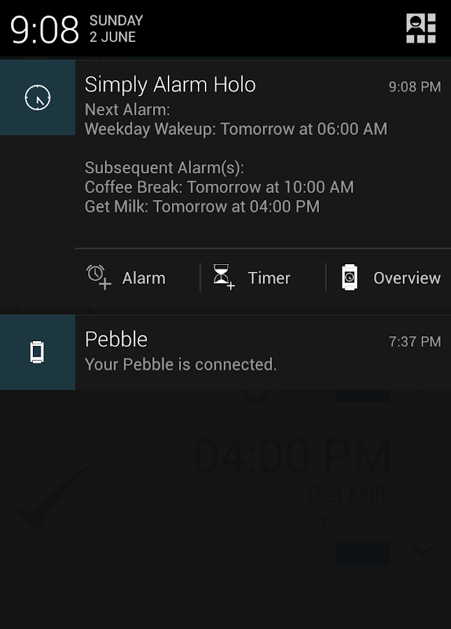 Simply Alarm for Pebble - screenshot