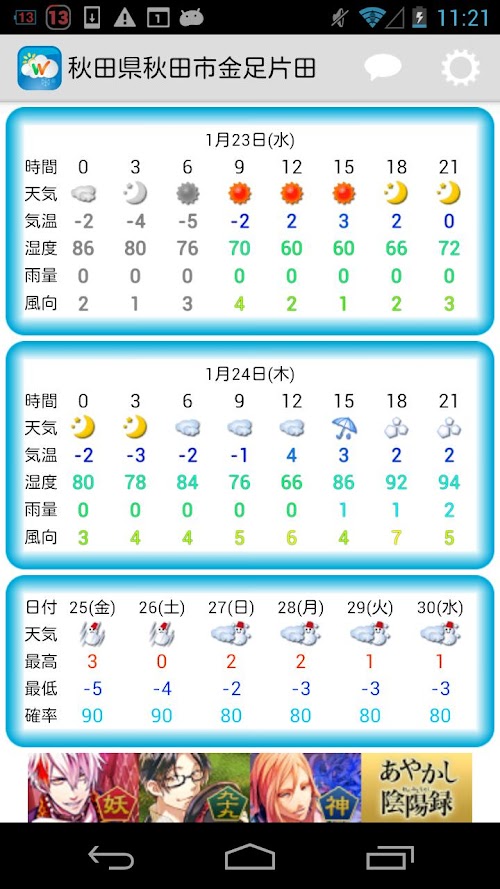 Android application お天気チェッカー screenshort