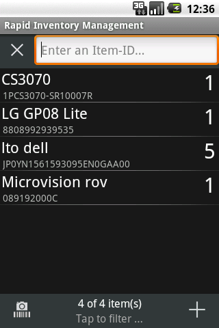 Android application Rapid Inventory, Business screenshort