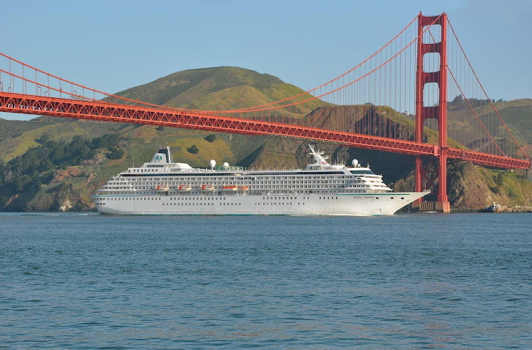Crystal Symphony sails under the Golden Gate Bridge in San Francisco.