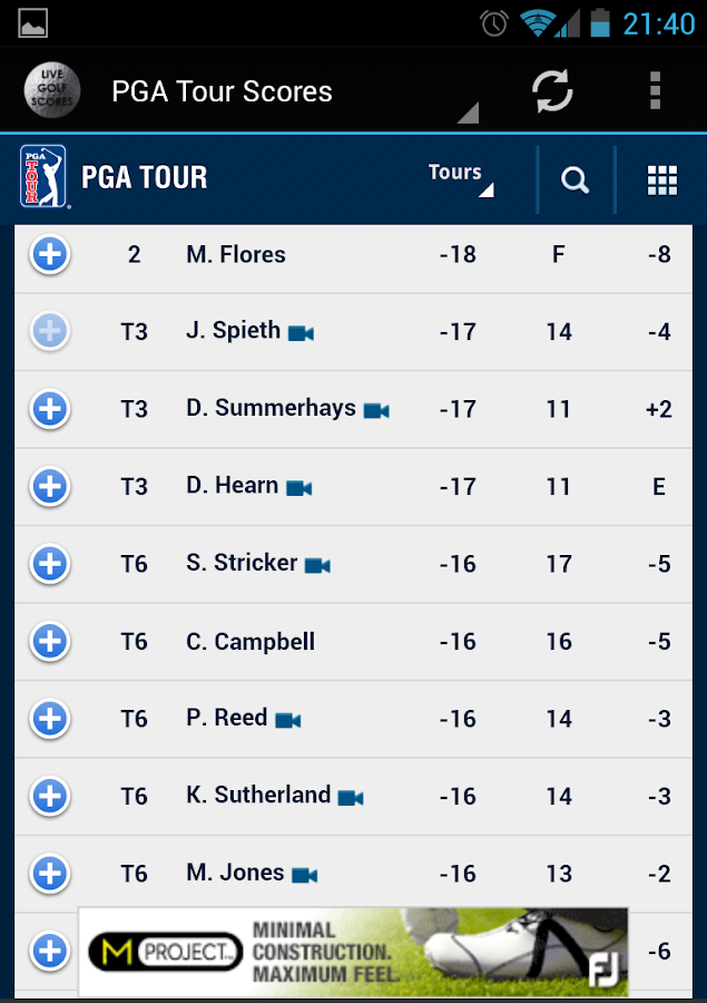 Golf live scoreboard