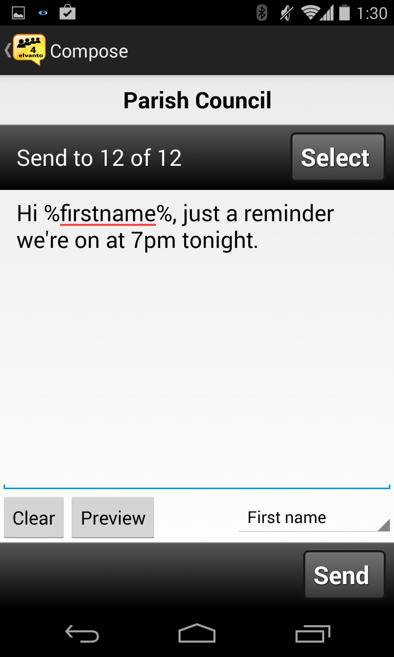Group SMS: Elvanto Screen 2