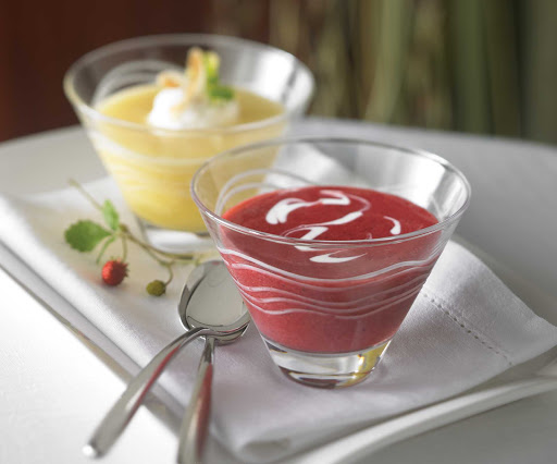 Colorful, cool chilled soup provides a refreshing lift-me-up during a Royal Caribbean cruise.