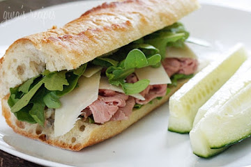Roast Beef, Arugula and Shaved Parmesan on a Baguette