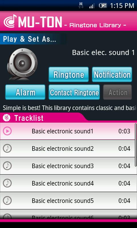 Android application Basic elec. sound library1 screenshort