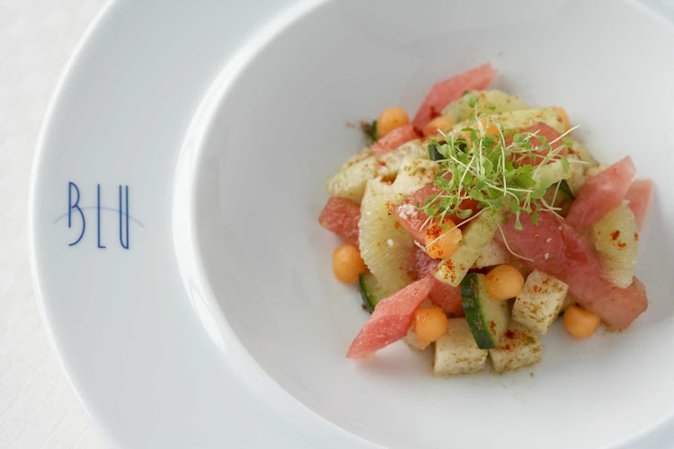 Try the refreshing, sweet watermelon jicama salad while dining at Celebrity Cruises's Blu restaurant.