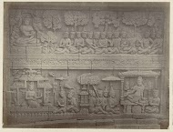 Basreliëf in de muur aan de westzijde van de Borobudur