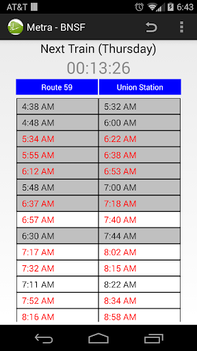 Schedule for Metra - BNSF