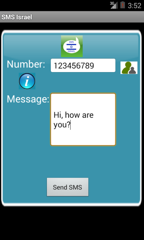 Android application Free SMS Israel screenshort