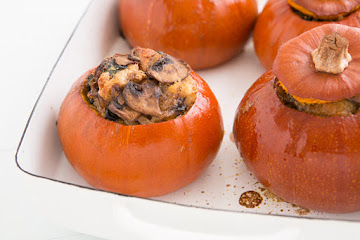 Baked Stuffed Pumpkins with Spinach, Mushrooms, and Cheese