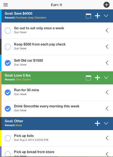 Earn It: Goals Tasks