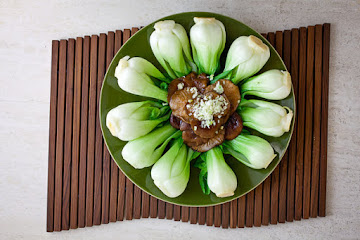 Vegan Braised Chinese Mushrooms and Baby Bok Choy