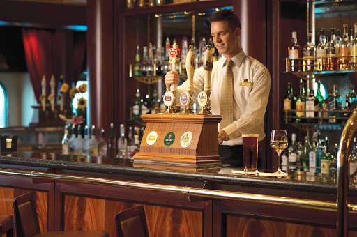 Cunard-Queen-Mary-2-Golden-Lion-Pub - Choose from a wide assortment of brews on tap at the Golden Lion Pub aboard Queen Mary 2.
