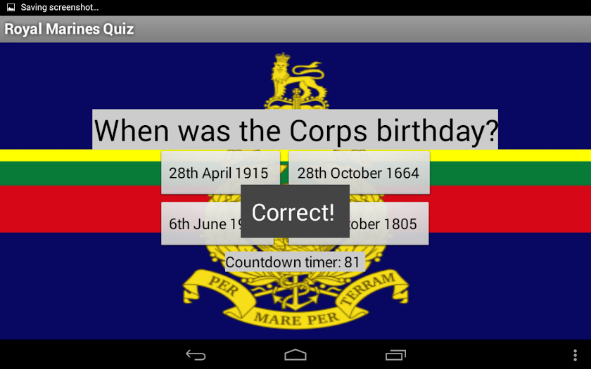 Royal Marines Quiz Screen 2