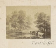 Fotoreproductie van (vermoedelijk) een schilderij met drenkend vee