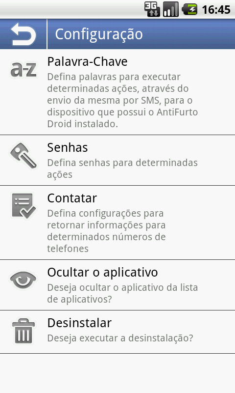 AntiFurto Droid SMS - screenshot
