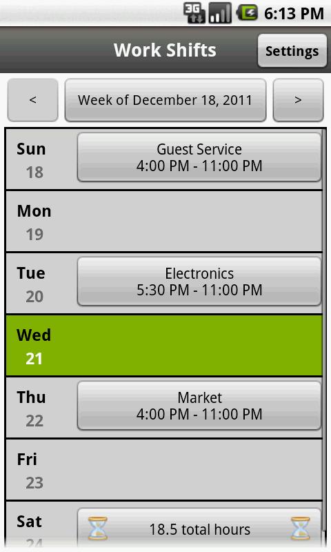 Android application Work Shifts screenshort