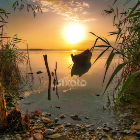 Boat on Razim lake by Stirbu Eduard Aurel - Landscapes Waterscapes