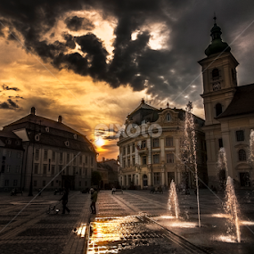 Sunset in Sibiu by Andrei Grososiu - City,  Street & Park Fountains