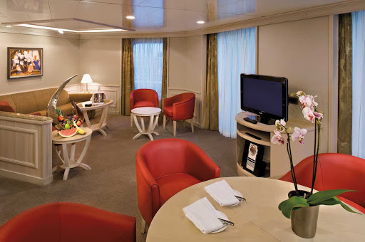 Silver Spirit's Grand Suite is outfitted for entertaining or for spending a quiet evening.