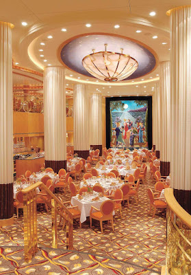 Tides, the main dining room on Jewel of the Seas, is decorated with large curtain-clad pillars that give it the look of great ocean liners of generations past and present.
