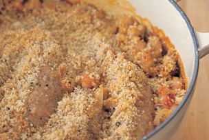 Baked Sausages with Herbed Beans