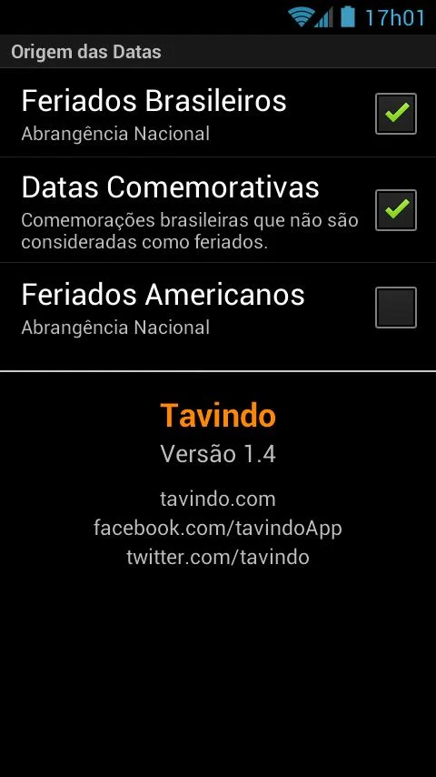 Tavindo Feriados e Datas - Screenshot