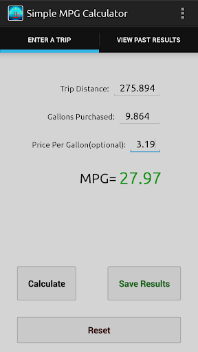 Simple MPG Calculator