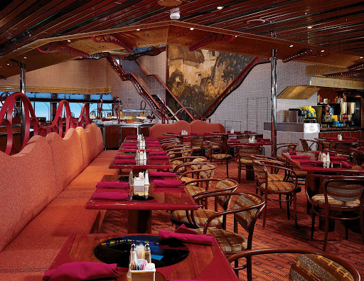 When you want to eat what you want, when you want, head for the casual buffet dining at Restaurant Cezanne, on Carnival Conquest's Lido deck.