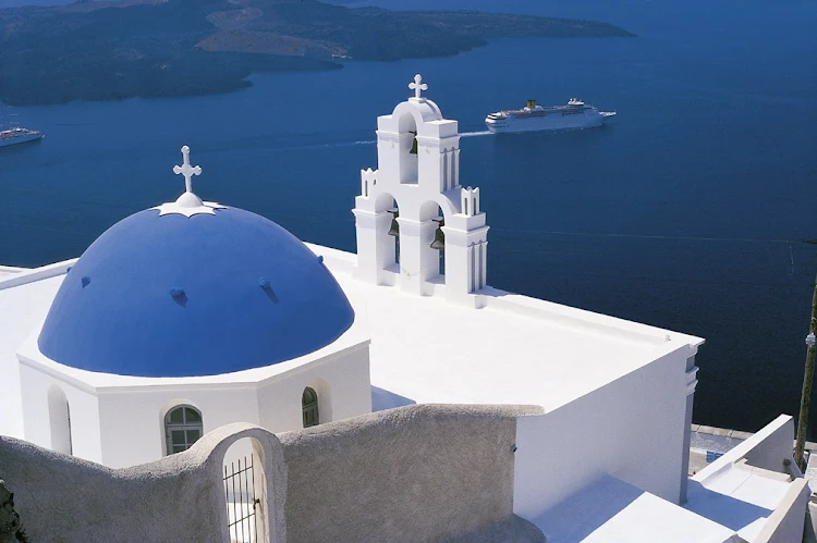 Costa neoClassica during a cruise to the Greek island of Santorini.