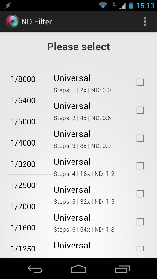 Android application ND Filter Calc (DSLR) screenshort