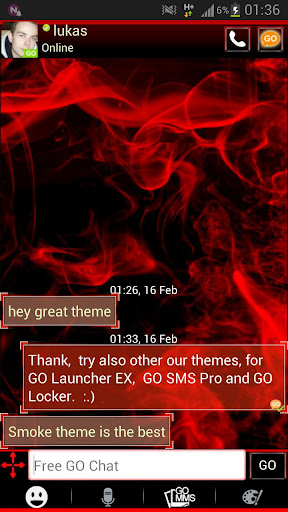 GO SMS Pro The 프로 테마 붉은 연기에 가서