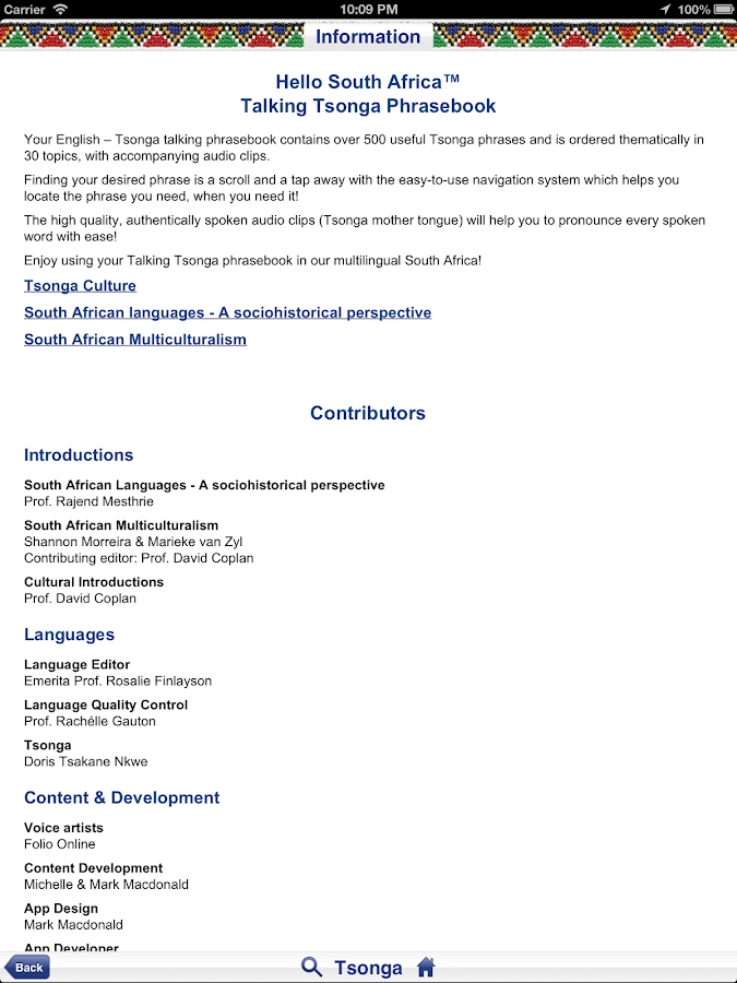   Tsonga Audio Phrasebook – screenshot 