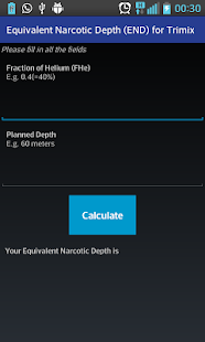 Android application Scuba END Calculator screenshot