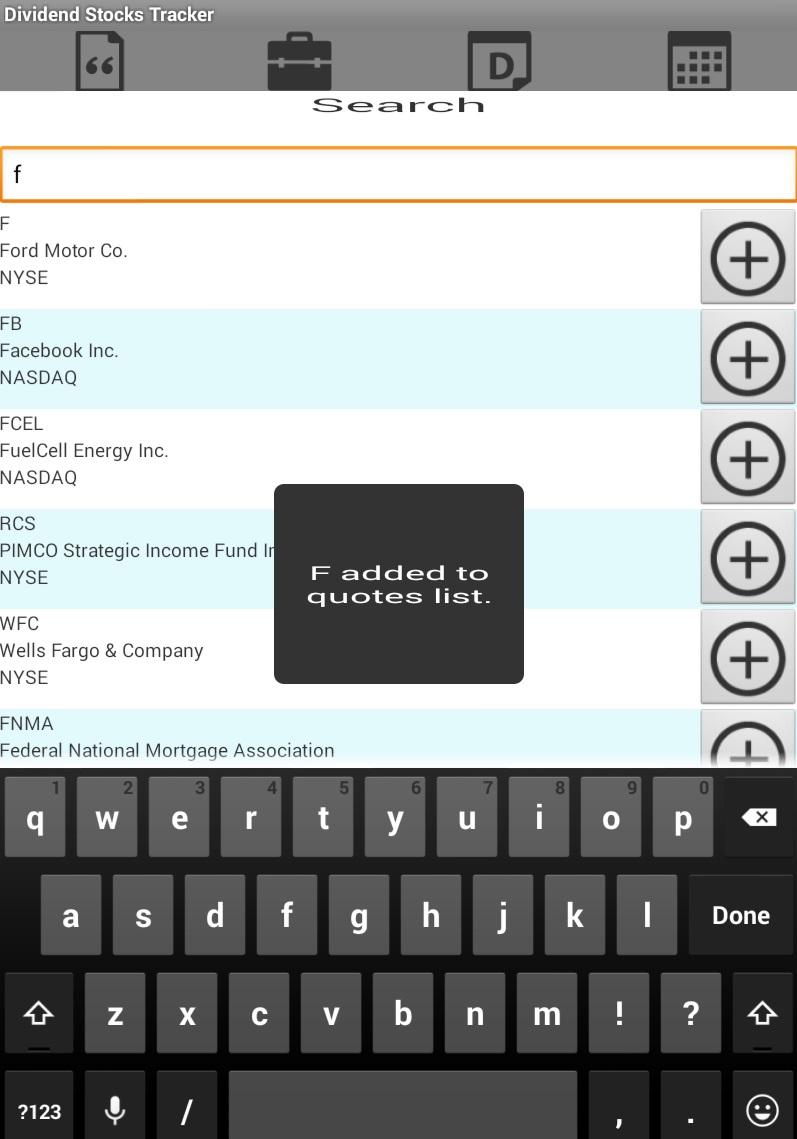 Stocks Dividend Tracker Screen 3