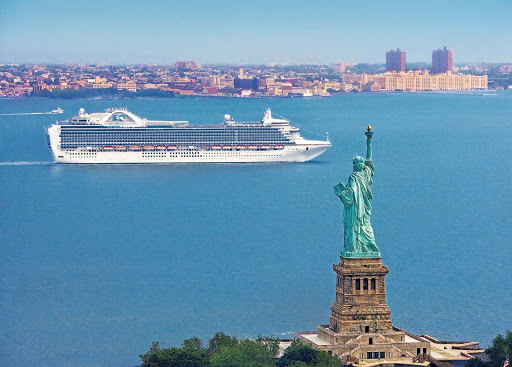 Crown Princess passes the Statue of Liberty in New York Harbor. 