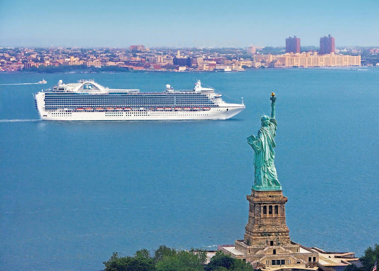Crown Princess passes the Statue of Liberty in New York Harbor. 