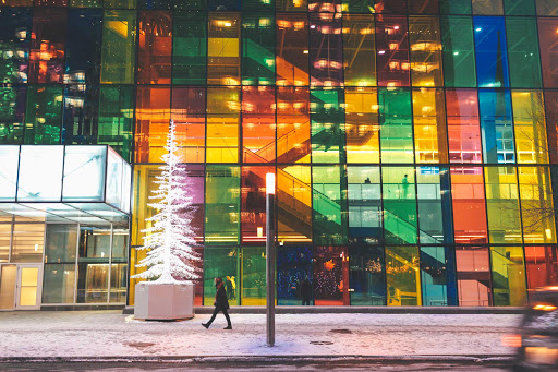 Colorful Palais des congres convention center in Montreal, Canada. 