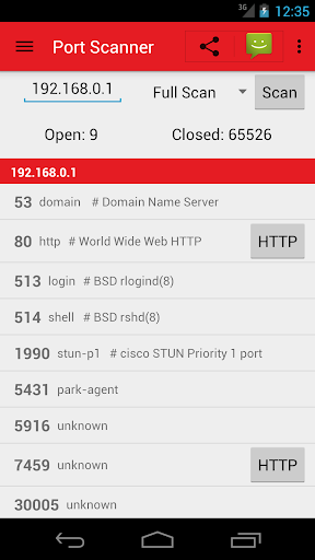 PortDroid network analysis