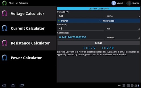 Lastest Ohms Law Calculator Tablet APK