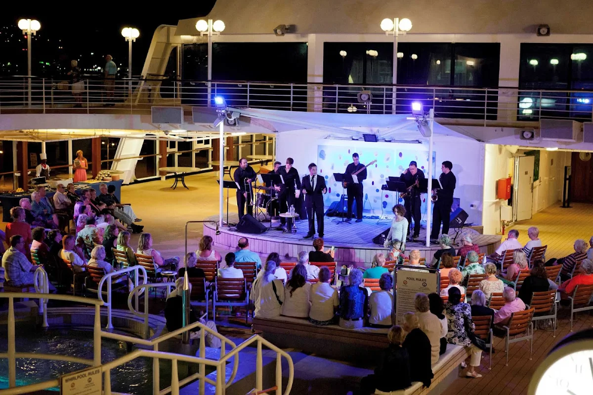 Azamara-Ship-Buble-Night - Guests enjoy the tribute to Canadian big band vocalist Michael Buble during an Azamara sailing.