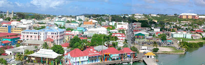 Roger Wollstadt: "A panorama of St. John's, Antigua, which I took from the Holland America cruise ship Maasdam. St. John's Cathedral (Anglican) is at the far left. Mount St. John's Medical Centre is at the far right. The green area left of the medical center is the Botanical Garden."