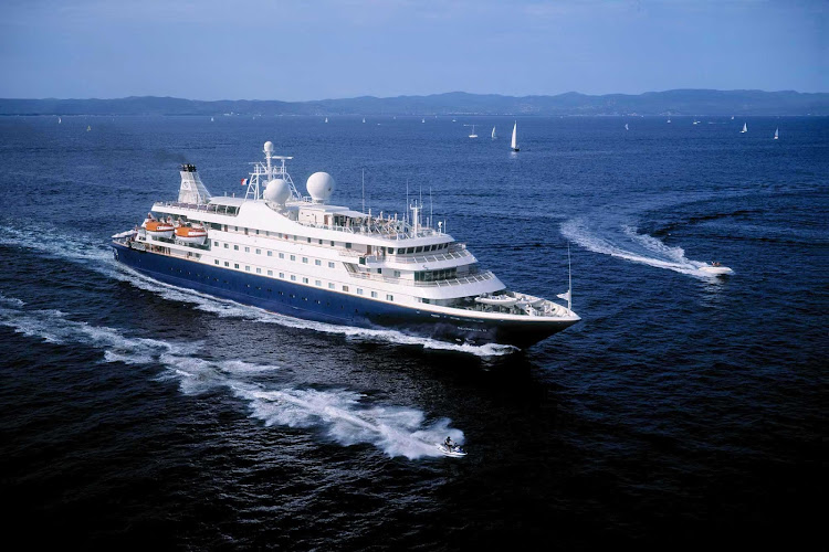 Aerial view of SeaDream II at sea.